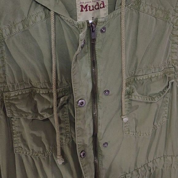Mudd‎ Olive Green Hooded Cotton Utility Vest with Cinch Tie Waist Juniors Sz L - Picture 4 of 9